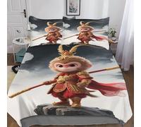 Kids & Adults SunWuKong Duvet Cover King(220x240cm), 3D Pattern The Monkey King Bedding Set Hypoallergenic Quilt Cover with Hidden Zipper, Breathable