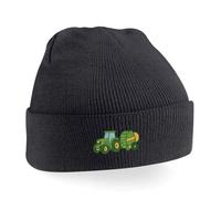 Kids & Adults Tractor and Baler Embroidered Beanie - Unisex Farm Knit Hat for Tractor Lovers (UK, Age, One Size, Kids, Black)