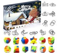 Kids Advent Calendar 2024, 24 Days of Christmas Countdown Gift Box with 24pcs Brain Teaser Toy, Metal Wire and Plastic Puzzles Toy Advent Calendar for Boys, Girls, Teens, and Adults Challenge