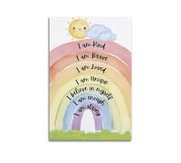 Kids Affirmation Rainbow Hanging Paintings Poster, Positive Self-Love Wall Art, Inspirational Nursery Print for Toddler Room Classroom Bedroom Playroom Decor 20x30inch(50x75cm)