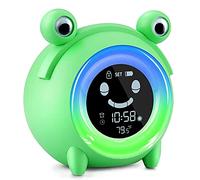Kids Alarm Clock, Cute Frog Alarm Clock for Kids Bedroom, Toddlers Sleep Training Clock with Night Lights, Sound Machine, Indoor Temperature, Digital Wake Up Clock for Boy Girl Children Birthday Gifts