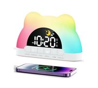 Kids Alarm Clock, Toddler Sleep Trainer Digital Alarm Clocks with 11 RGB Colors Night Lights, Type-C Charging, Dual Alarms, 10 Sleep Sounds, OK to Wake Bedside Clock with Sun Moon for Girls Boys Teens