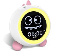 Kids Alarm Clock, Toddler Sleep Training Clock with Sound Machine, Night Lights, Ok to Wake Dinosaur Clock, Gift Ideas for Kids Child (Pink)