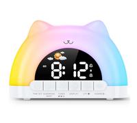 Kids Alarm Clock, Wake Up Clock with 11 Colors Night Light, Toddlers Sleep Training Clock with 12 Sounds, Brightness Adjustment, Dual Alarms Childrens Alarm Clocks, Plug in Clocks for Girls Boys