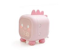 Kids Alarm Clock with Night Light 6 Ringtones Pink Dinosaur Digital Alarm Clock for Kids, Touch Control and Rechargeable Sleep Trainer Clock for Boys Girls Bedroom