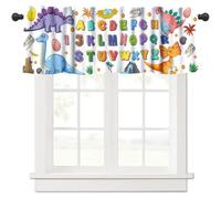 Kids Alphabet ABC Valance Curtain,Cartoon Dinosaur Education Learning Tools Short Drape for Kitchen Classroom Nursery Window Treatment 1 Panel 54" W x 18" L Inch