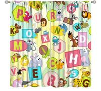 Kids Alphabet Curtains,Cartoon Color Animal ABC Education Theme Print Bedroom Living Room Nursery Classroom Window Treatment 2 Panels Set Total Size 55" W X 63" L Inch