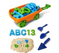 Kids Alphabet & Number Sand Wagon Play Set with Pull Cart, Alphabet Letters, Numbers & Math Symbols, Sand Tools, Outdoor Sand Toys for Toddlers & Kids Ages 3-8, Beach & Sandbox Learning Toy (Orange)