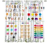 Kids Alphabets ABC Curtains,Cartoon Numeric Color Animal Nursery Eucalyptus Leaves Plant Funny School Education Window Drapes Print for Boys Girls Baby Children Toddler Bedroom 42x45in（No Blackout）