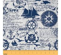 Kids Anchor Decor Fabric by The Yard Rudder Print Upholstery Fabric for Chairs Nautical Themed Decorative Waterproof Outdoor Fabric Sea Adventure Blue Outdoor Fabric 3 Yards (L276*W150cm)