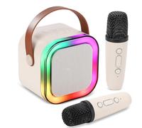Kids and Adults Karaoke Machine, Mini Karaoke Machine with 2 Wireless Microphones Kids Microphones for Singing, for 6.7.8.9.10.11.12 Year Old Girl Birthday Gifts Portable Karaoke Machine. (White)