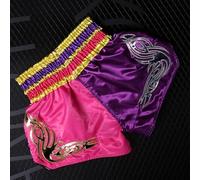 Kids and Adults Muay Thai Kickboxing Shorts Breathable Fighting Pants with Printed Design for Optimal Performance (XL Purple+Pink)