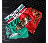 Kids and Adults Muay Thai Kickboxing Shorts Breathable Fighting Pants with Printed Design for Optimal Performance (XL Red+Green)