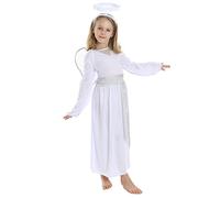 Kids Angel Costume - X-Large - White Angel Dress With Silver Details + Silver Halo Headband - Girls Fancy Dress for Christmas Nativity