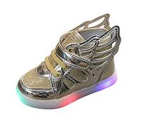 Kids Angel ings Design Sneakers, LED Light Running Shoes, Autumn Outdoor High-top Athletic Trainers, Children's Breathable Comfortable Athletic Footwear, Boys' Fashion Basketball (Gold, 7.5 Toddler)