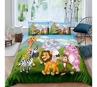 Kids Animal Comforter Cover Set Cartoon Lion Elephant Giraffe Printed Duvet Cover Child Boys Girls Safari Zoo Pattern Bedding Set Hypoallergenic Bedspread Bedroom Collection 2Pcs Single