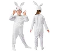 Kids Animal Costume Onesie Halloween Cosplay Girls Boys One Piece Pajamas Animal Jumpsuits Outfits with Hood Cute Funny Halloween Costume (White, 5-6 Years)