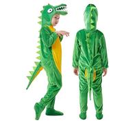 Kids Animal Costume Onesie Halloween Cosplay Girls Boys One Piece Pajamas Animal Jumpsuits Outfits with Hood Cute Funny Halloween Costume (Green, 9-10 Years)