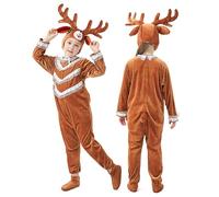 Kids Animal Costume Onesie Halloween Cosplay Girls Boys One Piece Pajamas Animal Jumpsuits Outfits with Hood Cute Funny Halloween Costume (Coffee, 7-8 Years)