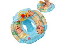 Kids Animal Swimming Float Ring with Steering Wheel - Capybara Inflatable Water Seat, Thickened Cartoon Summer Pool Tube for Boys Girls Aged 1-5, PVC Raft Unit 1 Piece Item