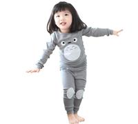 Kids Anime Pajamas Unisex Long Sleeve Tee and Pant Cotton PJ Set Puss Costume - Grey - 4 Years