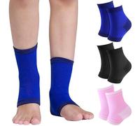Kids Ankle Support, Ankle Support, 3 Pairs Sports Elastic Support Children Compression Socks, Breathable Aching Feet and Heel Pain Ankle Brace, Foot Support for 5-12 Years Boys Girls (Black*Blue*Pink)