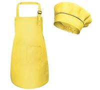 Kids Apron and Chef Hat Set, Adjustable Children Chefs Apron with Pockets for Boys Girls, Toddler Kitchen Garden Bib Aprons for Cooking Baking Painting Crafting Wear (M for 3-6 Age) (Yellow)