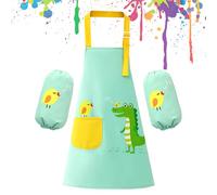 Kids Aprons with Pocket and 2 Sleeves, Adjustable Cute Toddler Apron, Cartoon Kitchen Cooking Baking Apron for Boys and Girls, Children's Apron for Art Painting Gardening Cooking for Children 6-13