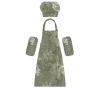 Kids Art Apron Multi-use Sweet Lion Sage Green Adjustable Kid Apron with Pockets for Cooking Painting 3-12 Years Old