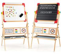 Kids Art Easel, 3 in1 360°Rotating Double-Sided Wood Easel w/Magnetic Whiteboard, Chalkboard & Paper Roll, Large Storage Tray, Alphabet Abacus, Standing Drawing Board for Toddlers Boys Girls
