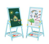 Kids Art Easel Double Sided Easel Whiteboard Blackboard,Foldale Mini Wood Easel for Kids,Drawing Board with Letters and Numbers 43 * 32 * 8.5 (Blue)