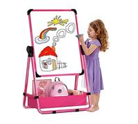 Kids Art Easel Double-Sided Foldable Drawing Board 29.5-44in(74-112cm) Height Adjustable Standing Easel 360° Rotatable Whiteboard Chalkboard with Letters Numbers for Boys Girls Toddlers