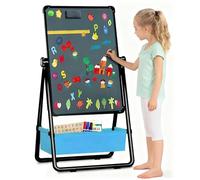 Kids Art Easel Double-Sided Foldable Drawing Board 29.5-44in(74-112cm) Height Adjustable Standing Easel 360° Rotatable Whiteboard Chalkboard with Letters Numbers for Boys Girls Toddlers