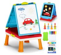 Kids Art Easel Toys, Foldable Double-Sided Tabletop Easel with Chalkboard & Whiteboard, Painting Accessories Included, Great Christ Gift for Toddlers, Boys & Girls