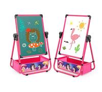Kids Art Easel with 29.5inch-44inch Height Adjustable Whiteboard & Chalkboard,Double Sided Easel 360° Rotating Standing Art Easel for Kids (Pink)