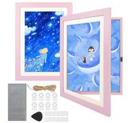 Kids Art Frame, 2 PACK Kids Artwork Display Frame Front Opening A4 Picture Frame, Changeable Childrens Artwork Display Photo Storage Frames Kids Art Projects (Pink)