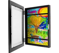 Kids Art Frame A4 Child Artwork Picture Display Frame with Fixed Strap Front Opening Photo Frame Picture Hold up to 150 Artworks for Crafts Drawing (black)