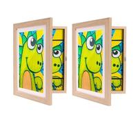 Kids Art Frames, 2 Pack A4 Fillable Front Opening Photo Frames, Childrens Artwork Display Storage Frame Changeable, Hold 150 Pictures (2 x Bright Wood)