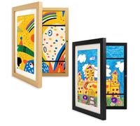 Kids Art Frames Front Opening A4, Childrens Artwork Display Picture Frame, Display Pictures in Portrait or Landscape, Artwork Display Storage Frames For Children Drawing Crafting (1, Wood+Black)