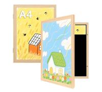 Kids Art Frames, Front Opening Picture Frames with Changeable Display, Holds 50 Artworks, Perfect for 3D Picture, Crafts, Children Drawing, Hanging Art, Portfolio (Oak, A4-2 Pack)