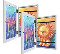 Kids Art Frames, Kids Artwork Display Frame for 150 Pictures, A4 Fillable Front Opening Photo Frames with Fixed Elastic Band, Changeable Child Artwork Picture Frame for Photos, Postcards (2PCS White)