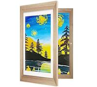 Kids Artwork Display Frame for 150 Pictures A4 Fillable Front Opening Kids Art Frames, Wooden Picture Changeable Children Storage Drawing Crafting (wood)