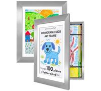 Kids Artwork Frame Changeable (Silver) - Magnetic Door Holds 100 Art Pieces - 8.5x11 Letter Size Display with Mat or 10x12.5 Without Mat - My Mini Masterpiece (Set of 2)