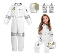 Kids Astronaut Costume, Unisex Astronaut Cosplay, Boys Girls Space Adventure Outfit with Helmet Bag and Gloves, Spaceman Jumpsuit Fancy Dress for World Book Day Halloween Party Role Play (140)