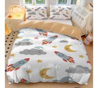 Kids Astronaut Duvet Cover Set Single Cartoon Universe Adventure Space Theme Bedding Set with 2 Pillowcases (style2,Single135x200cm+65x65cm*2)