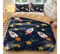 Kids Astronaut Duvet Cover Set Single Cartoon Universe Adventure Space Theme Bedding Set with 2 Pillowcases (style5,Single135x200cm+50x75cm*2)