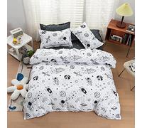 Kids Astronaut Rocket Duvet Cover Set Single Boys Ourter Space Adventure Galaxy Bedding Set Girls Kids Soft Universe Cosmonaut Space Rocket Comforter Cover Set Planet Space Ship Bedding Cover