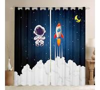 Kids Astronaut Rocket Window Curtains for Bedroom Living Room Cartoon Space Rocket Curtains Galaxy Cosmonaut Spaceman Window Drapes Boys Girls Teens Outer Space Window Treatments,42x84 Inches,2 Panels