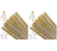 Kids B Crafty Glitter Pipe Cleaners - 100 Sparkly Gold & Silver Chenille Stems 30cm x 6mm for Christmas Crafts, Decorations & DIY (Pack of 2)