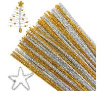 Kids B Crafty Glitter Pipe Cleaners - 100 Sparkly Gold & Silver Chenille Stems 30cm x 6mm for Christmas Crafts, Decorations & DIY